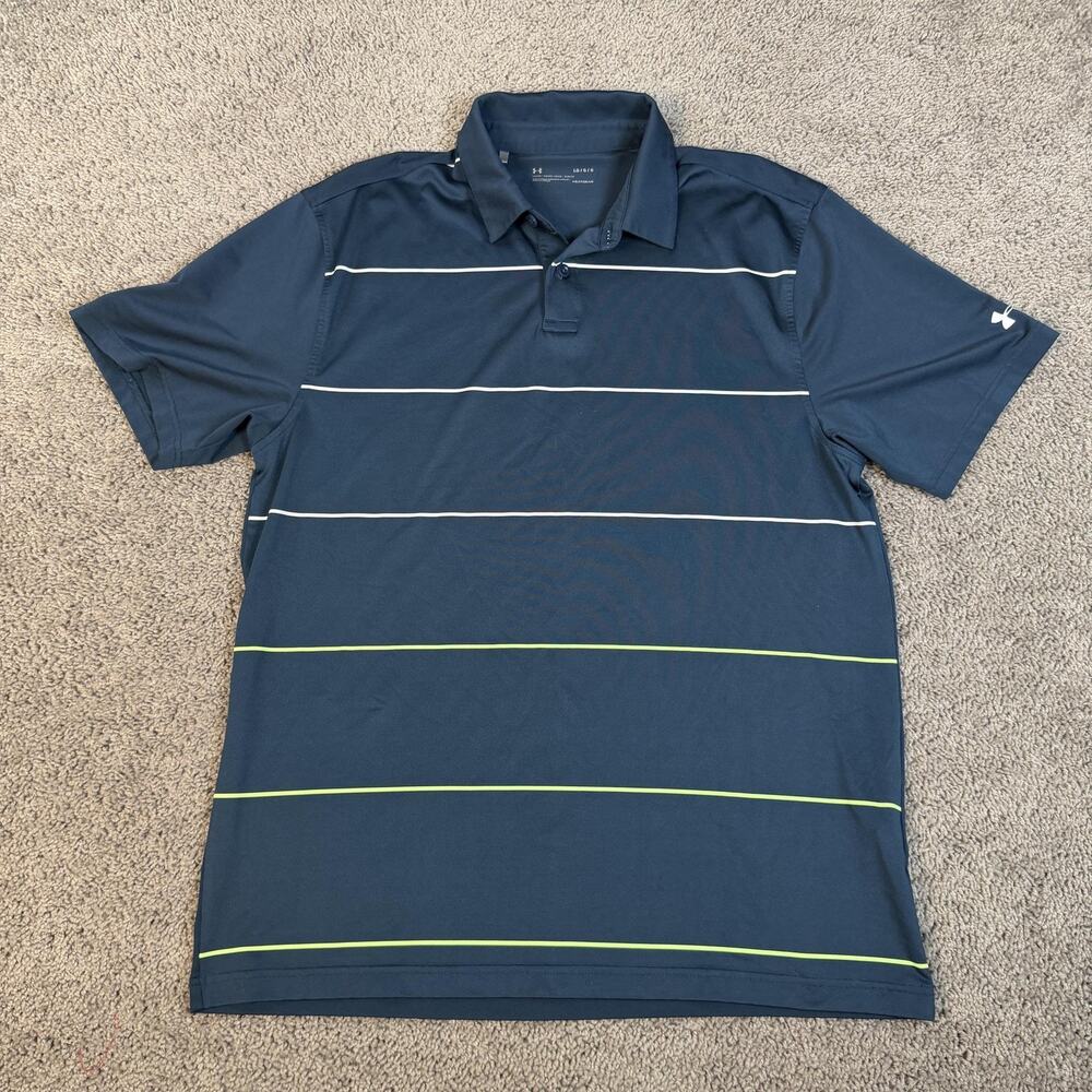 Under Armour Polo Shirt Mens L Blue HeatGear Golf Moisture Wicking Breathable